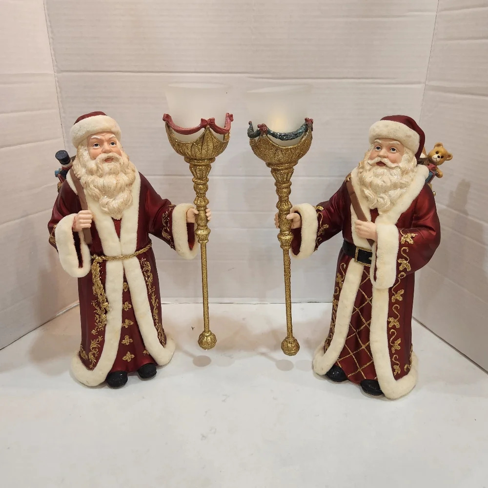 Vintage Kirkland Signature Christmas Pair of Santa Candle Holders 12.25"